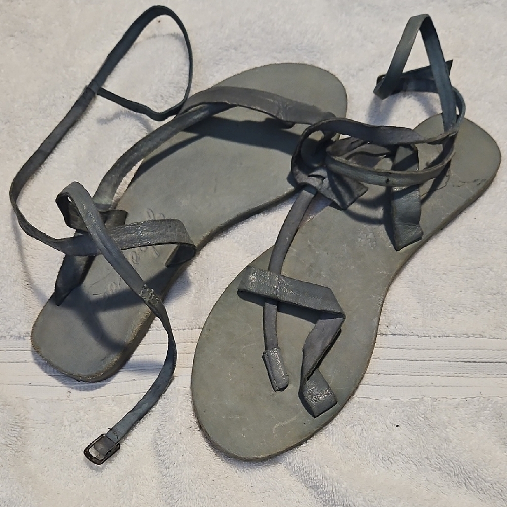 Free People Gray Strappy Wrap Sandals